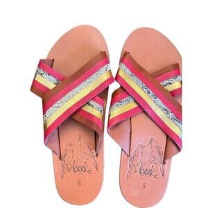 Beek Palila Slide Sandals Sz 6 | Anthropologie Leather Crisscross Flats Handmade